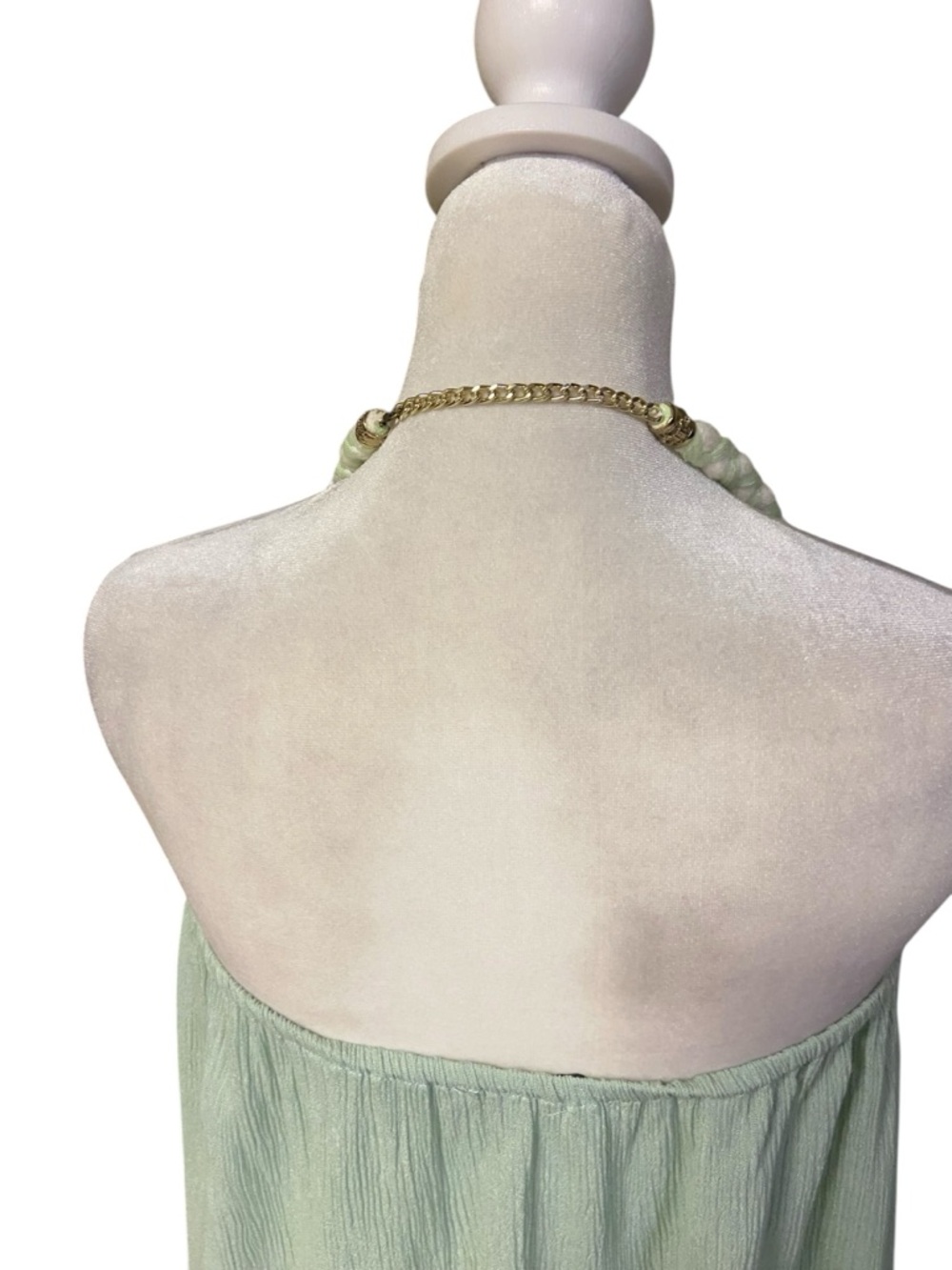 Griffin Paris halter tunic Size M braided neckline gold chain accent Pistachio - Picture 6 of 13